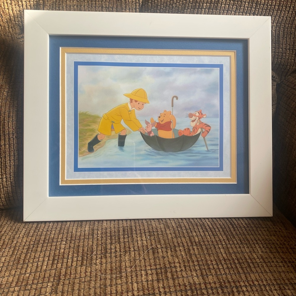 White and Blue Framed Art Print Winnie the Pooh small